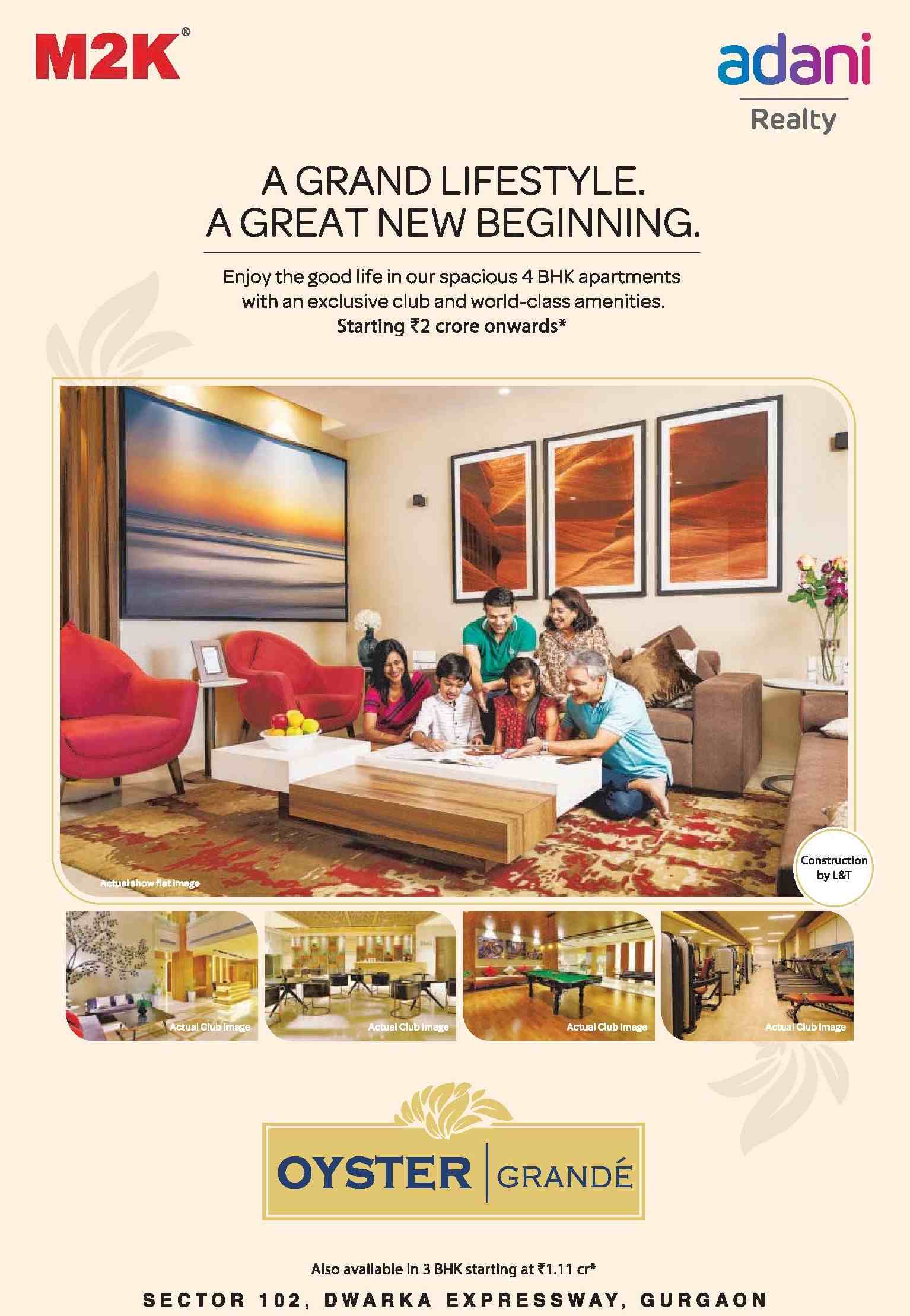 Enjoy good life with exclusive club & world-class amenities at Adani M2K Oyster Grande in Gurgaon